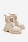 Girls Patent Boots Insulated With Decorative Strap Beige Gilian