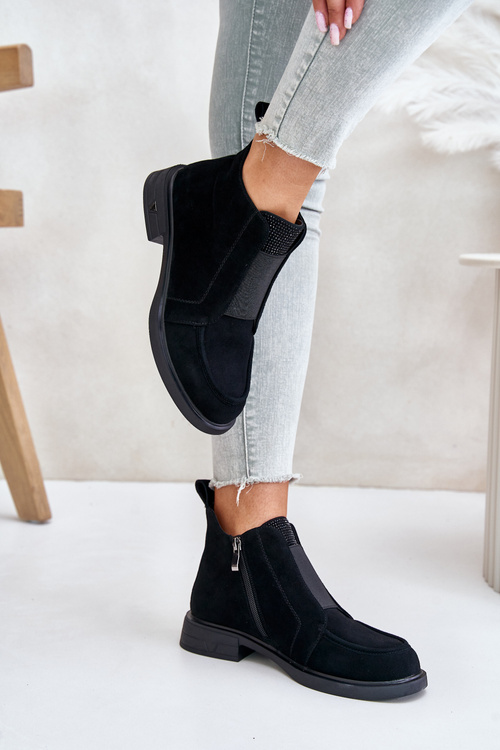 Suede Low Ankle Boots With Flat Heel Insulated D&A JC42-23 Black