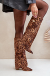 Women's Knee High Heeled Boots Leopard Brown Portora