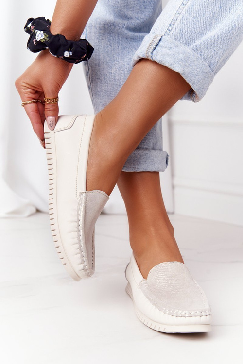 Women's Leather Moccasins S.Barski 97630 Ecru