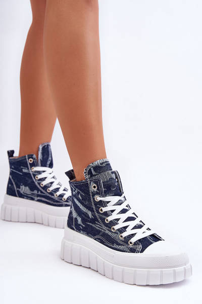 Women's High Fabric Sneakers Navy Degas