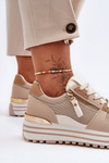 Buty Sportowe Damskie Ozdobny Zamek Beżowe Cairo 21-Q83