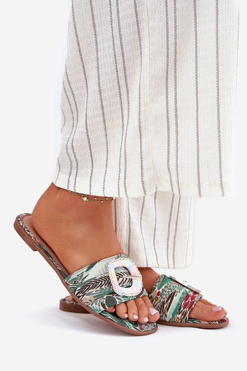 Damskie Klapki Płaskie Ozdobna Klamra Multikolor Clariola