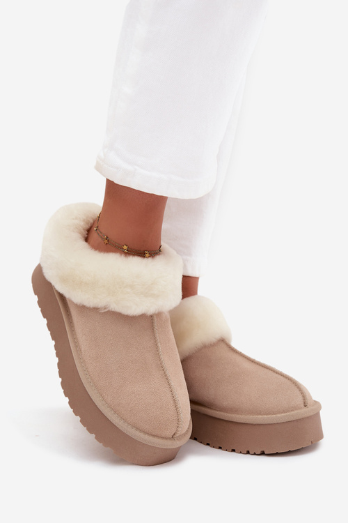 Leather Suede Snow Boots Women with Fur Beige Mivelle