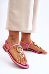 Leather Flat Heel Flip Flops Pink Keep Going