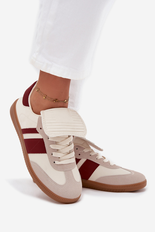 Damskie Niskie Sneakersy Z Wywiniętym Językiem Bordowe Ardira