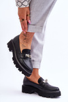 Leather Moccasins With Platform Decoration Black Glory