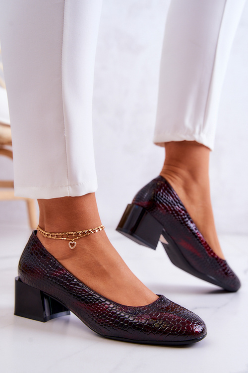 Leather Snakeskin Pumps Burgundy Mesquite