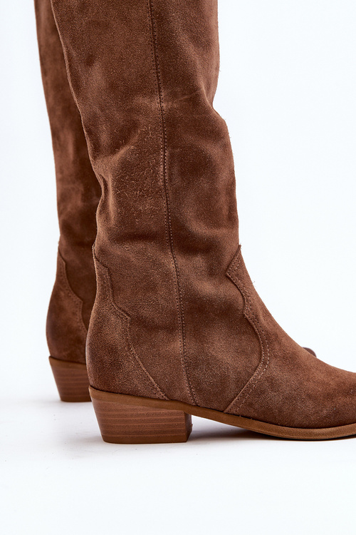 Kozaki Damskie Kowbojki Zamsz Zazoo 3427 Brązowe