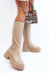 Leather Women's Knee-high Boots Lemar Light Beige Malayah