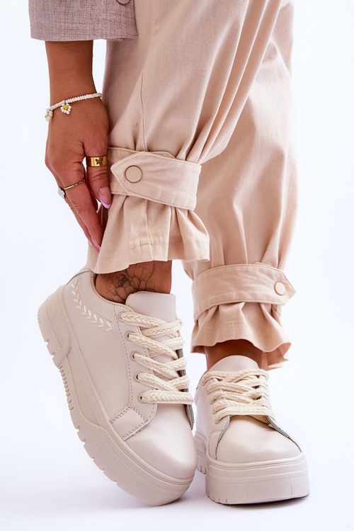 Buty Sportowe Wygodne Damskie Platforma Beżowe Devan