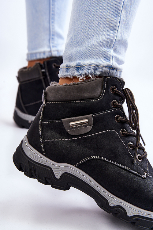 Botki Trapery Damskie Ocieplane Suwak Czarne Jake