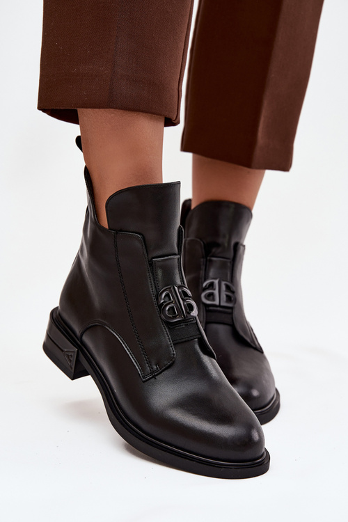 Insulated Leather Women's Boots With Decorative Detail Black Briselda