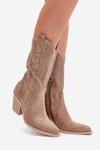 Cut-Out Cowboy Ankle Boots On Heel Dark Beige Salive