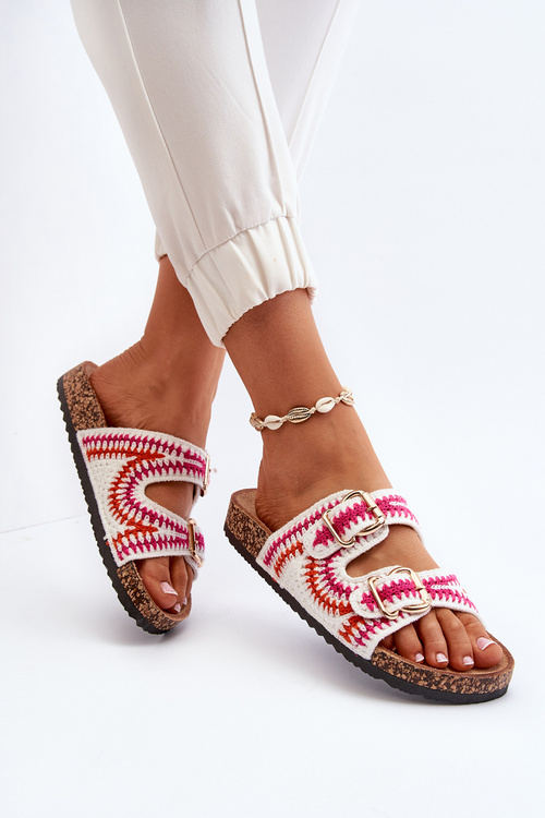Women's White Slide Sandals with Cork Sole Fannea