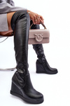 Leather Musketeer Boots On Platform Heel Black Ambre 