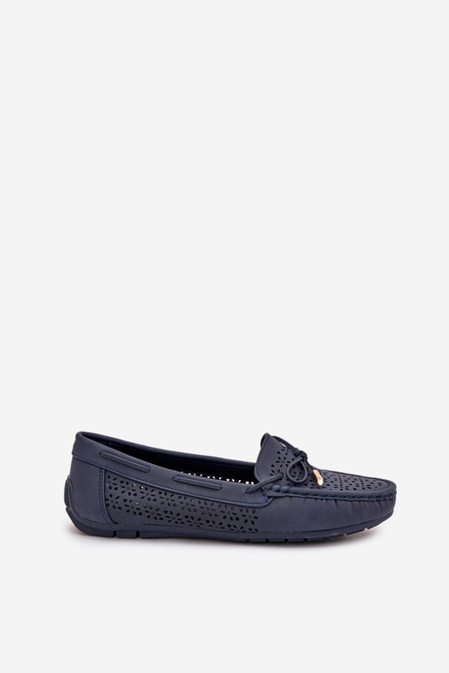 Women's moccasins with perforated pattern and lacing in navy Mirisa