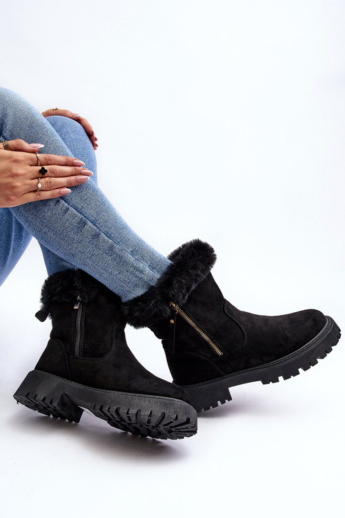Botki Damskie Zamsz Futerko Czarne Hasiva 23BT26-6522