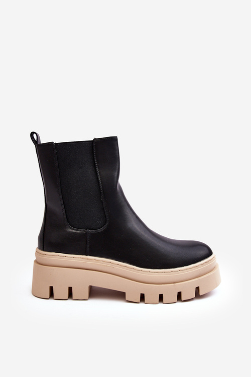 Leather Boots Workery Black-Beige Loretta