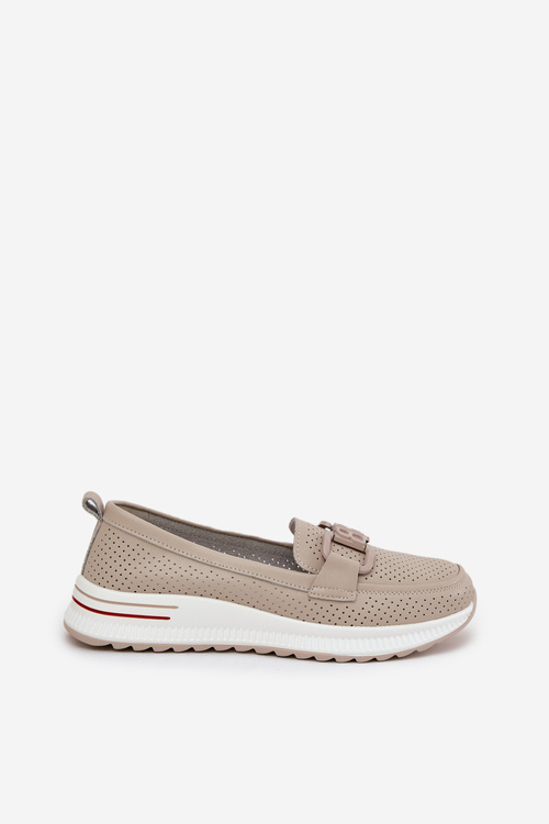 Women's Leather Moccasins on Platform S.Barski LR51-556 Beige