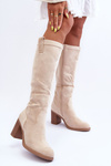 Women's Suede Boots on Heel Light Beige Khabira