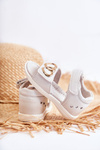 Leather Children's Sandals With Velcro White Catia