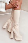 Warm women's ankle boots on a heel and platform light beige Lysara