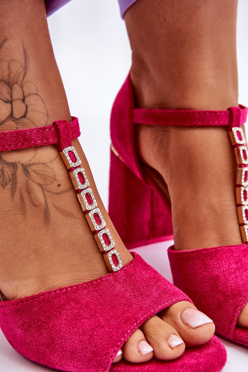Suede High Heel Sandals With Cubic Zirconia Fuchsia Aniya