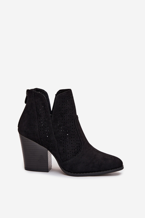 Perforated Women's Ankle Boots on Heel S.Barski HY51-060 Black