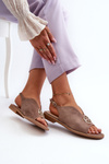 Women's sandals with gold decoration eco suede S.Barski KV27-059 brown