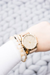 Women's Gold Stylish Watch Beige Strap