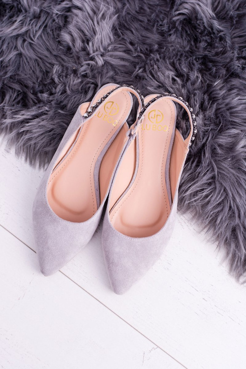 Lu Boo Grey Suede Spike Ballerinas Zircon Macron