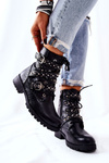 Leather Strapless Boots with Animal Pattern Black Kepherine