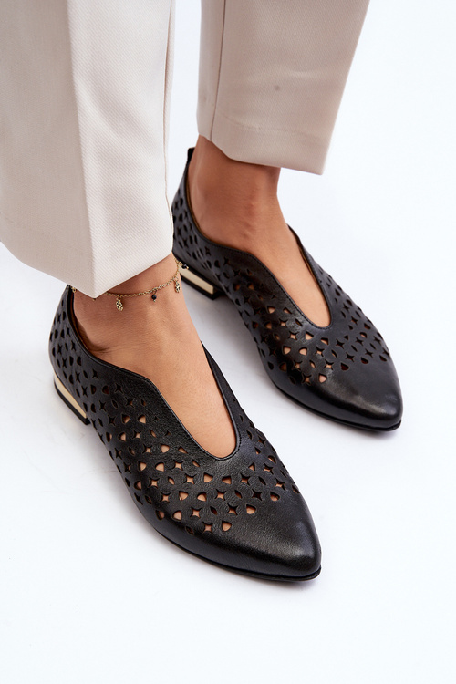 Cut-out Ballerina Flats in Genuine Leather Zazoo 2883 Black