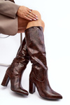 Women's Knee-High Boots with Stiletto Heels and Snake Pattern Delul