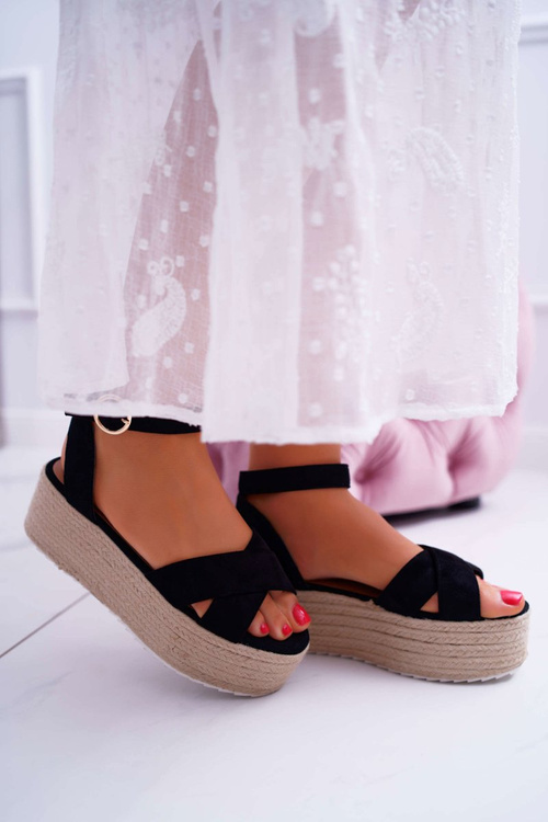 Women's Platform Sandals Linen Black Dafostre