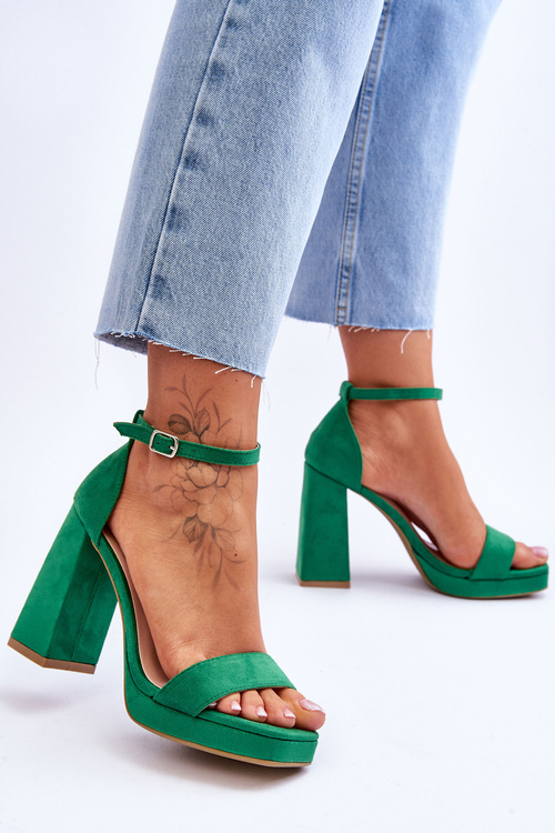 Fashionable Suede Square Heel Sandals Green Merila