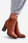 Lined Women's Boots with Chunky Heel Faux Leather Brown Teresine