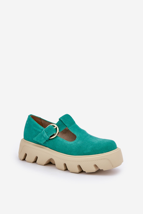 Suede Loafers With Buckle Zazoo 20183 Green