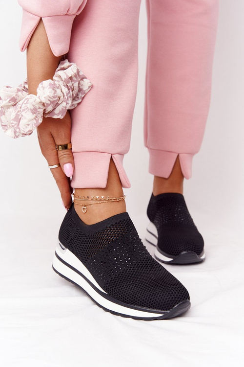 Openwork Wedge Slip-On Sneakers Black Sophia