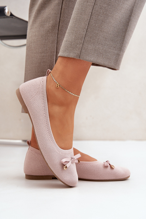 Mesh ballet flats with bow pink Bianila