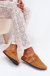 Ladies Clogs and On Cork Platform With Buckle Camel Klarae