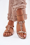 Women's Flat Sandals With Crystals Rose Gold Saane