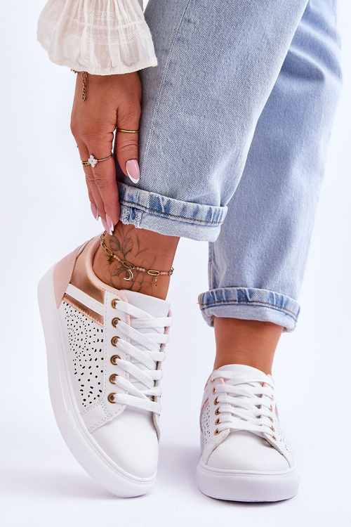 Classic Sports Shoes With Openwork Pattern White-Rose-Gold Happier