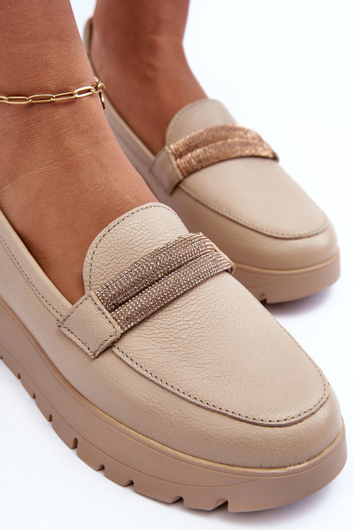 Półbuty Skóra Platforma Ozdoba Jasnobeżowe Lemar Lehira 20141