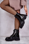Women's Lacquered Boots Lace-up Workers Black Conny