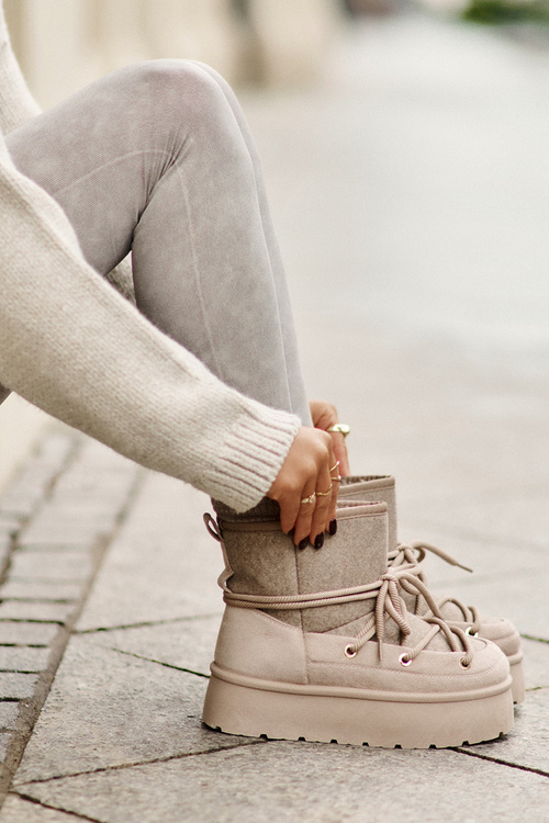 Snow Boots With Lacing On Platform Beige Mavora