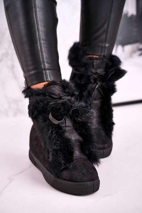 Women's Platform Sneakers with Fur Black Pretty