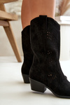 Openwork Women's Cowboy Ankle Boots Black Iceda