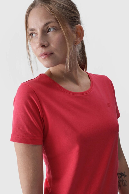 Damski Gładki T-Shirt Z Logo Różowy 4F 4FWMM00TTSHF1845-62S